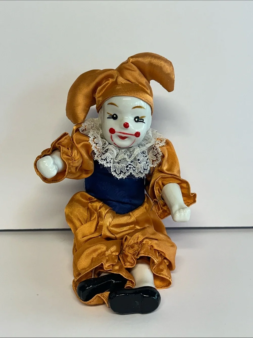 Gold Satin Clown Doll with Navy Bodice